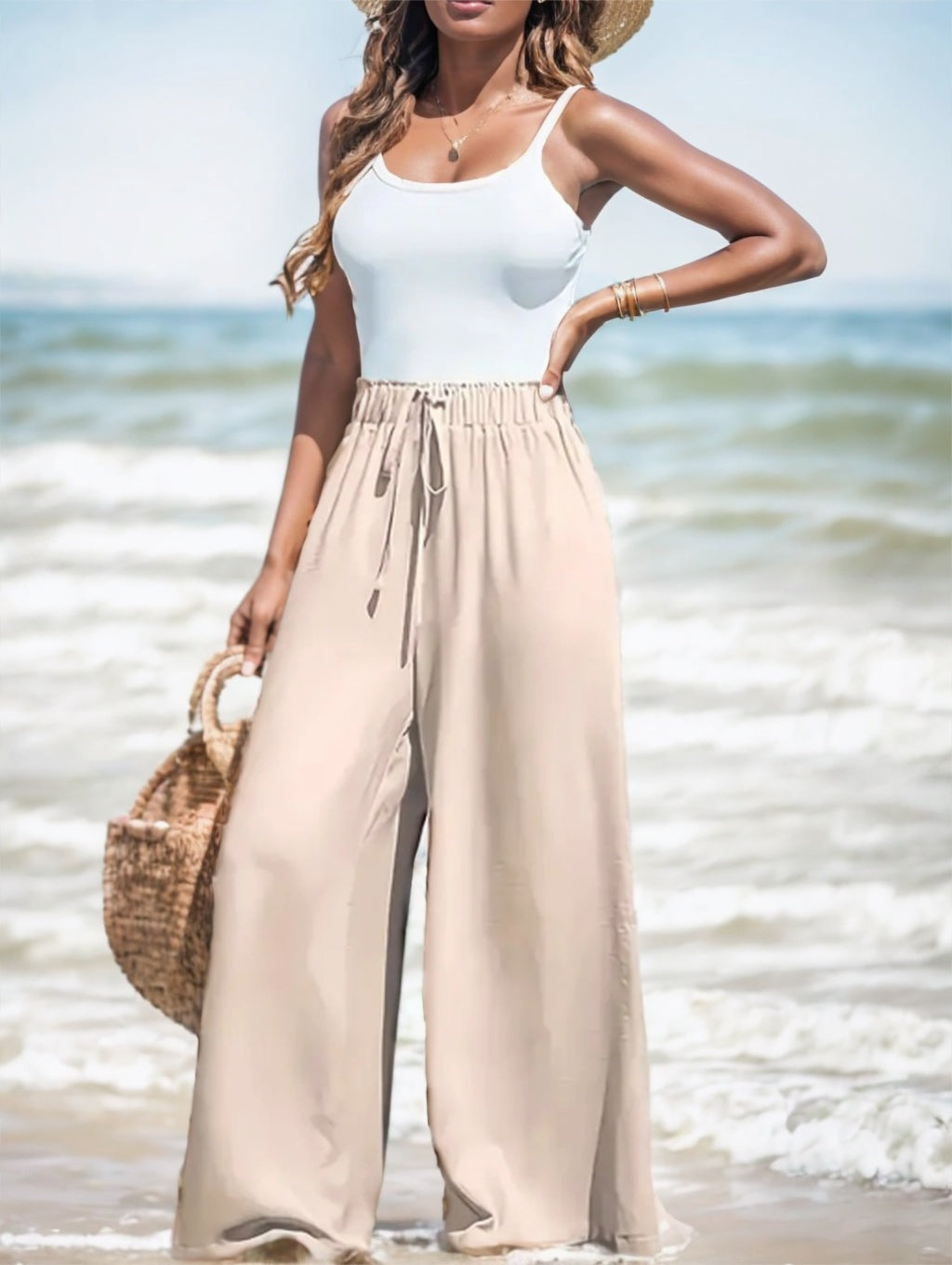 Comfortable And Breathable High-waisted Loose Wide-leg Pants For Women's Casual Fashion