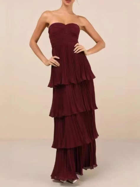 Women's Pleated Tube Top Cake Pleated Dress