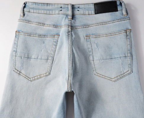 Men's Jeans Zipper Stitching Stretch Slim Hip Hop Skinny Pants