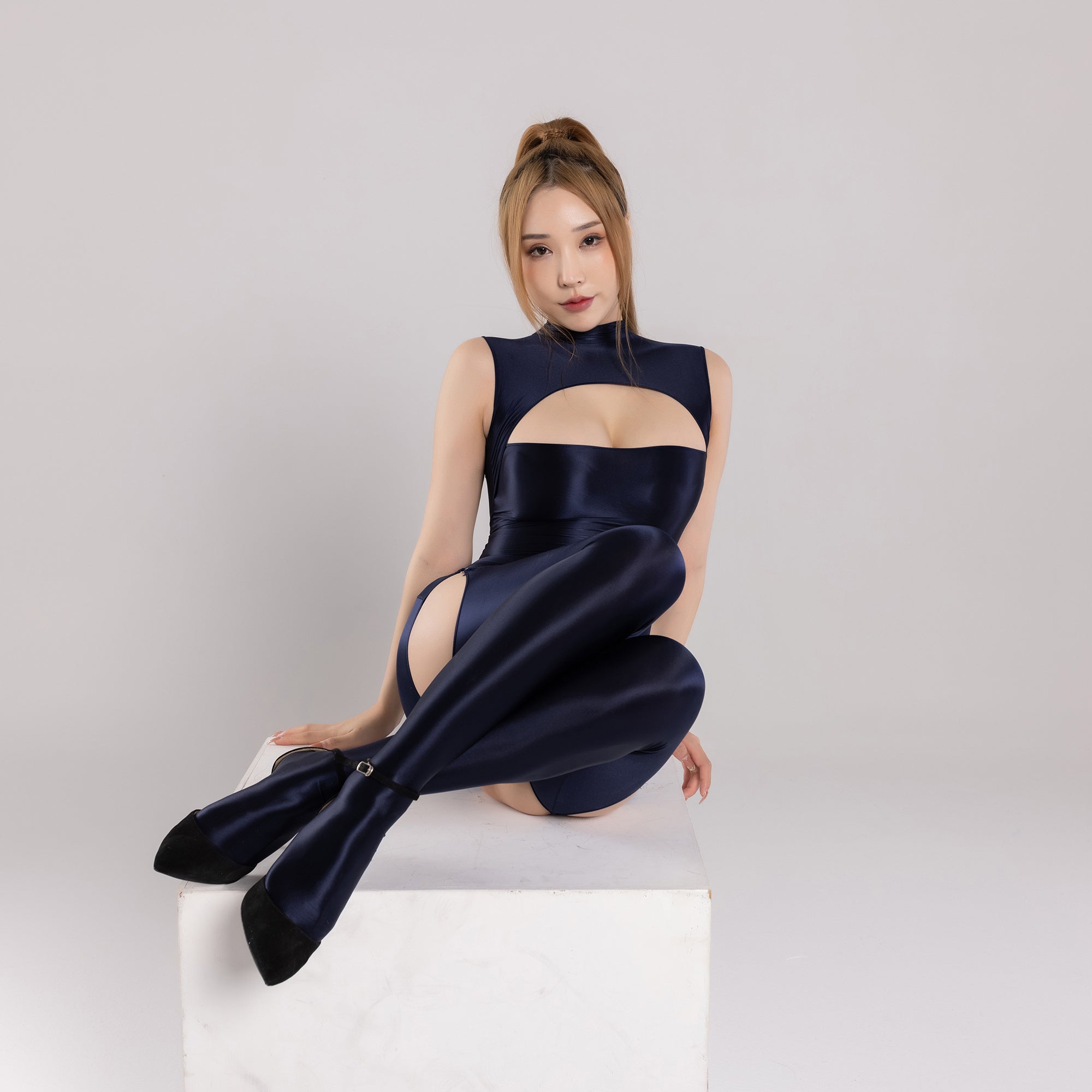 Slim Collar Sleeveless Suspension Bodysuit Set With Panties