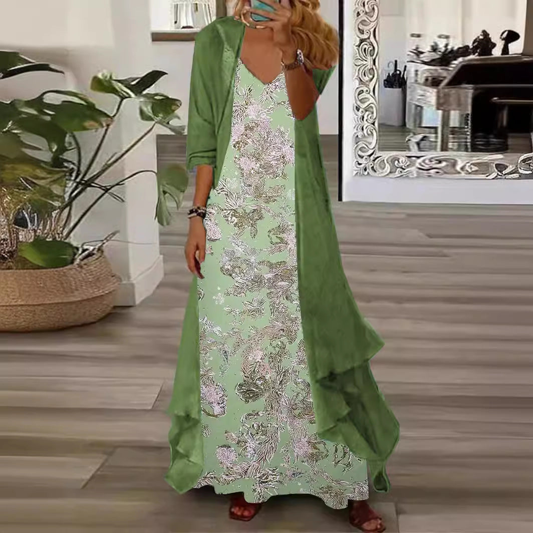 European And American Vacation Spaghetti Straps Long Skirt Indian Style Large Swing Skirt Two-piece Set