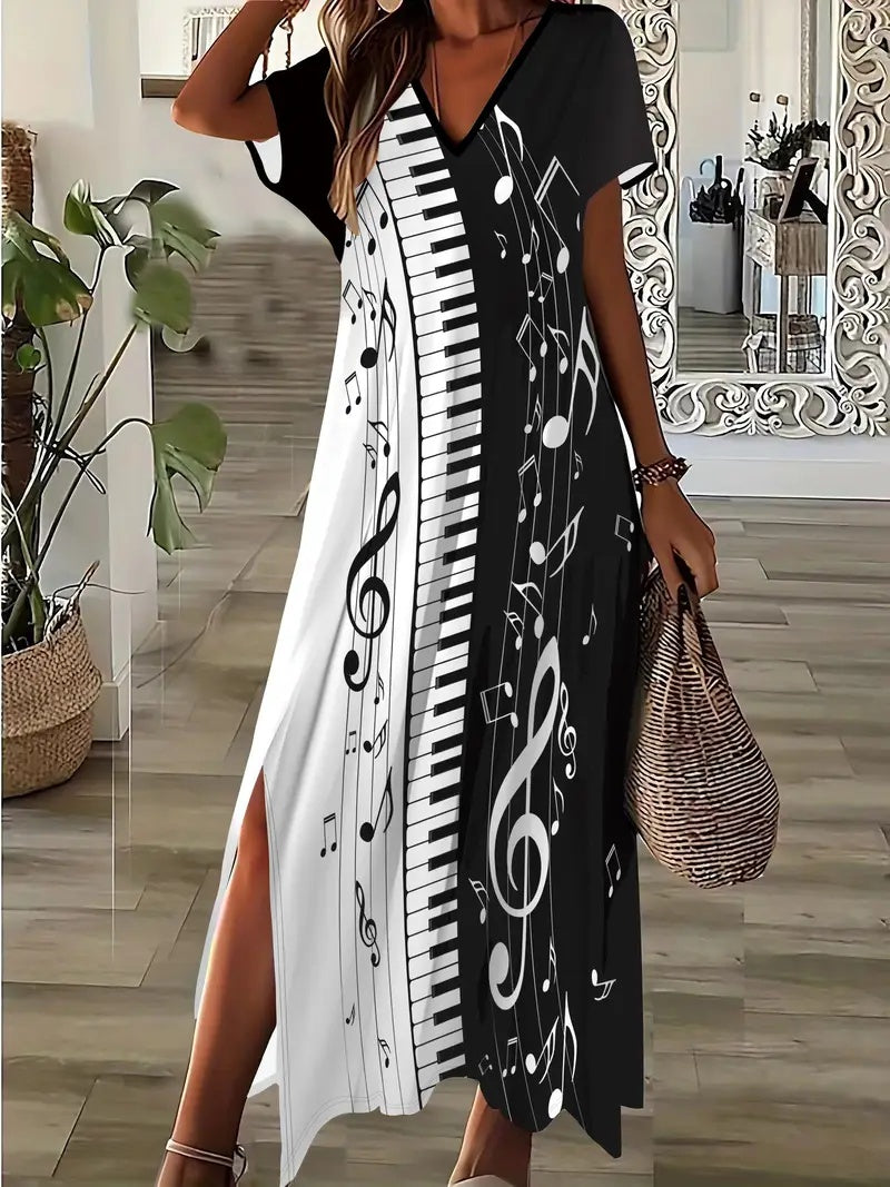 Elegant Floral Print V-Neck Dress For Women