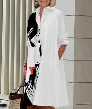 New Long Shirt Solid Color Temperament Commute Simple Lapel Cardigan Dress