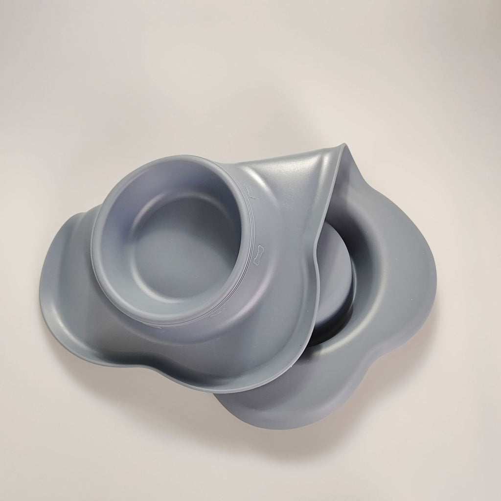 Large Silicone Pet Bowl Double Dog Bowl Stainless Steel