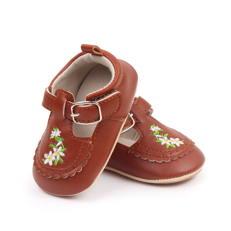 Baby Embroidered PU Leather Soft Bottom Non-slip Toddler Shoes