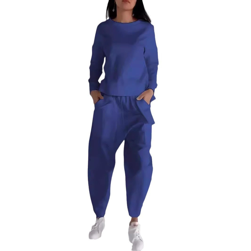 Women's Round Neck Long-sleeve Suit Pocket