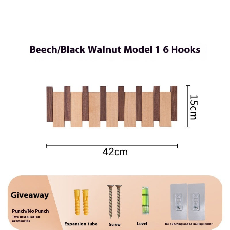 Clothes Hook Wall-mounted Entrance Hallway Hanger Punch-free Solid Wood Creative Keys Clothes