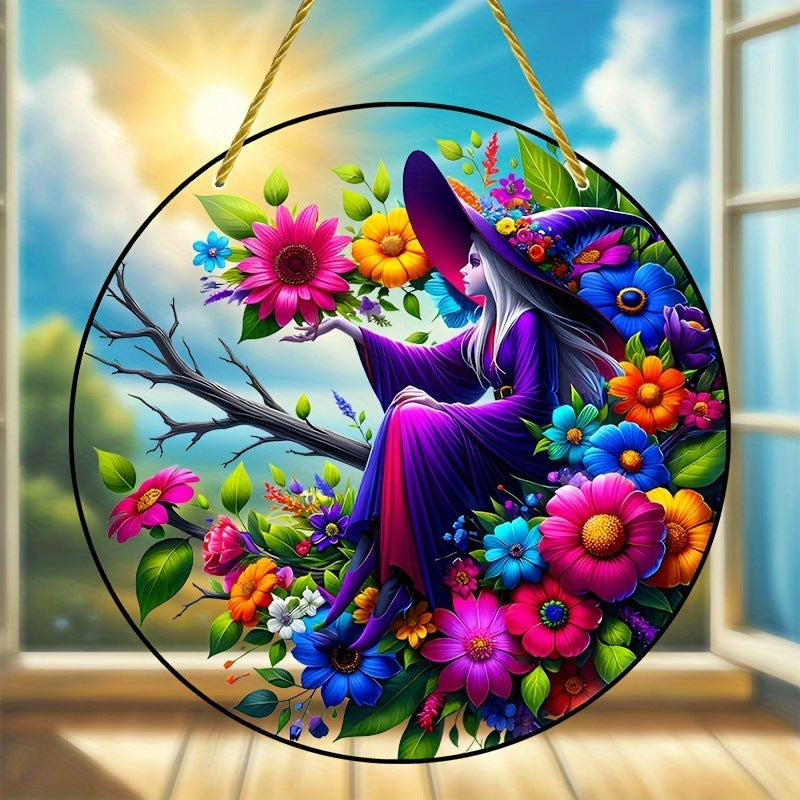 Acrylic Halloween Witch Pendant Color Disc Wall Decorations