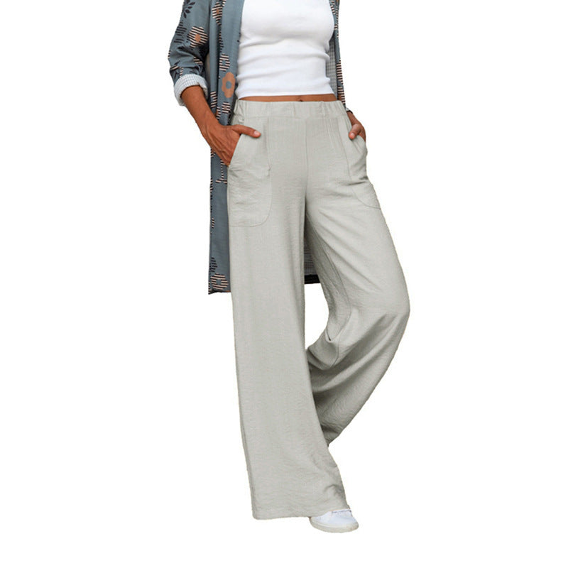 Pure Color Elastic Waist Loose Wide Leg Draping Casual Pants