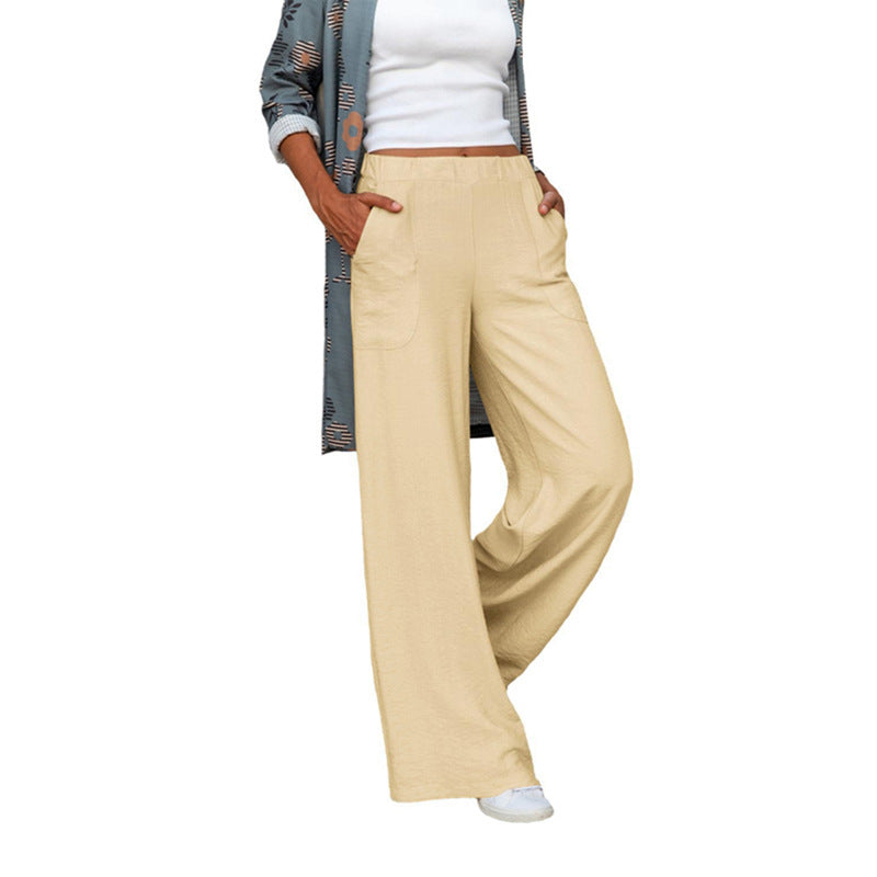 Pure Color Elastic Waist Loose Wide Leg Draping Casual Pants