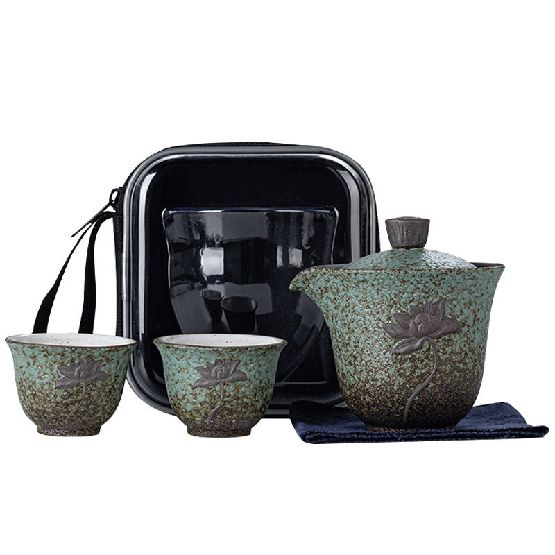 One Pot Two Cups Ceramic Portable Tea Set