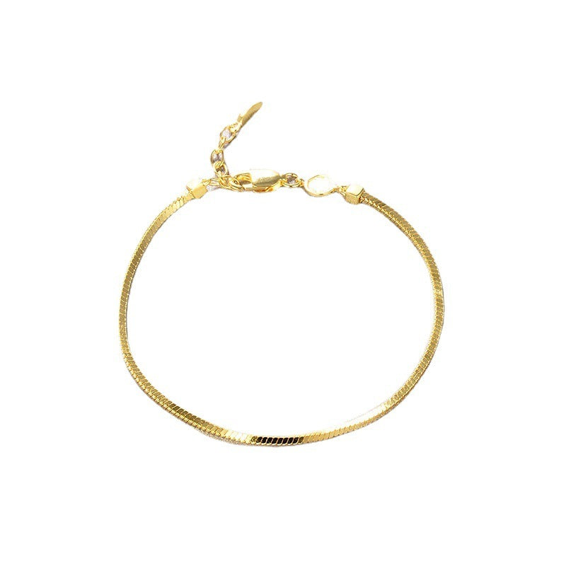 Simple Vintage Ins Folded Square Scaled Snake Bone Chain S925 Silver Plated 18k Gold Bracelet Female