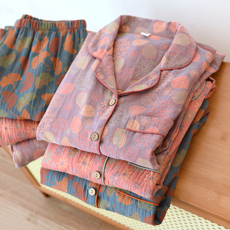 Retro Flower Home Wear Breathable Antique Mom Pajamas Long-sleeve Suit