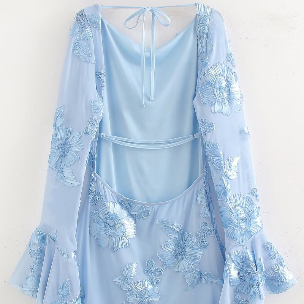 Round Neck Elegant Backless Mesh Three-dimensional Dress