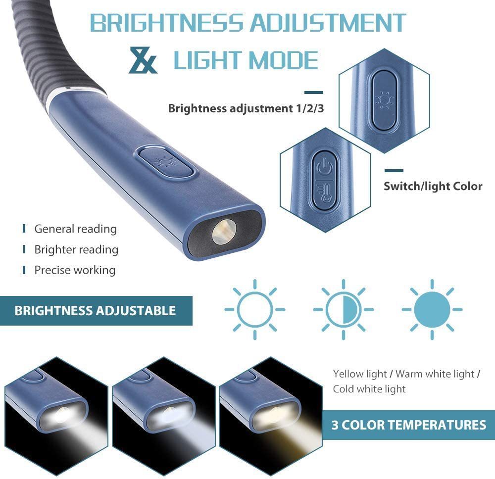 LED Halter Eye Protection Neck Three-color Dimming Reading Lamp