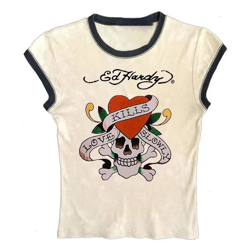 Short Print T-shirt Women's Retro Europe And America Top