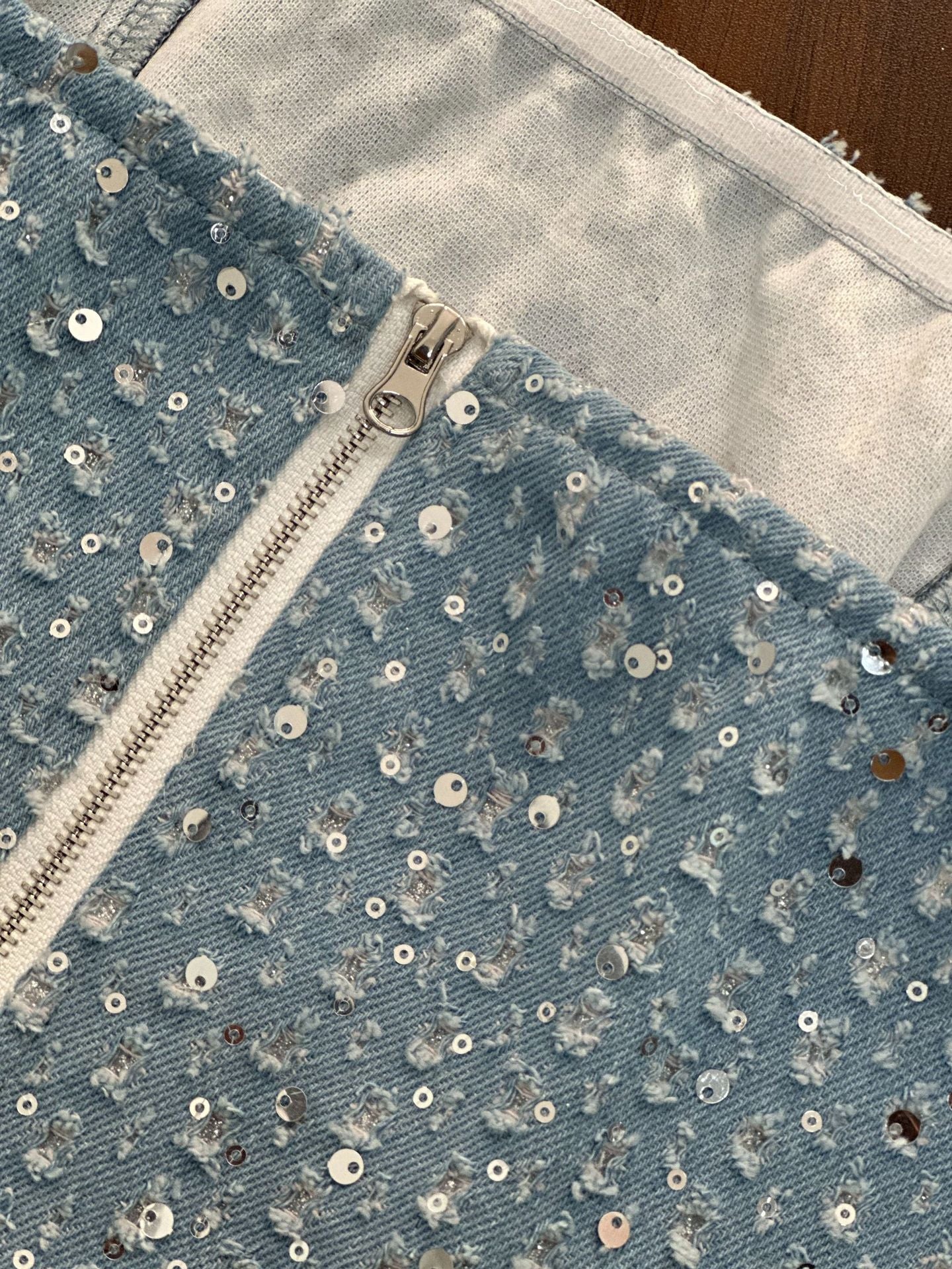 Women's Sexy Denim Sequined Slim-fit Tube Top Wide-leg Pants