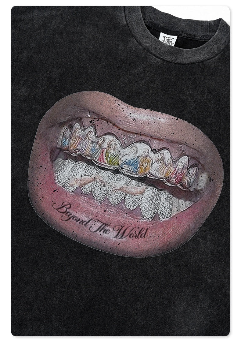 American Retro Graffiti Short Sleeve Men's High Street Printed T-shirt