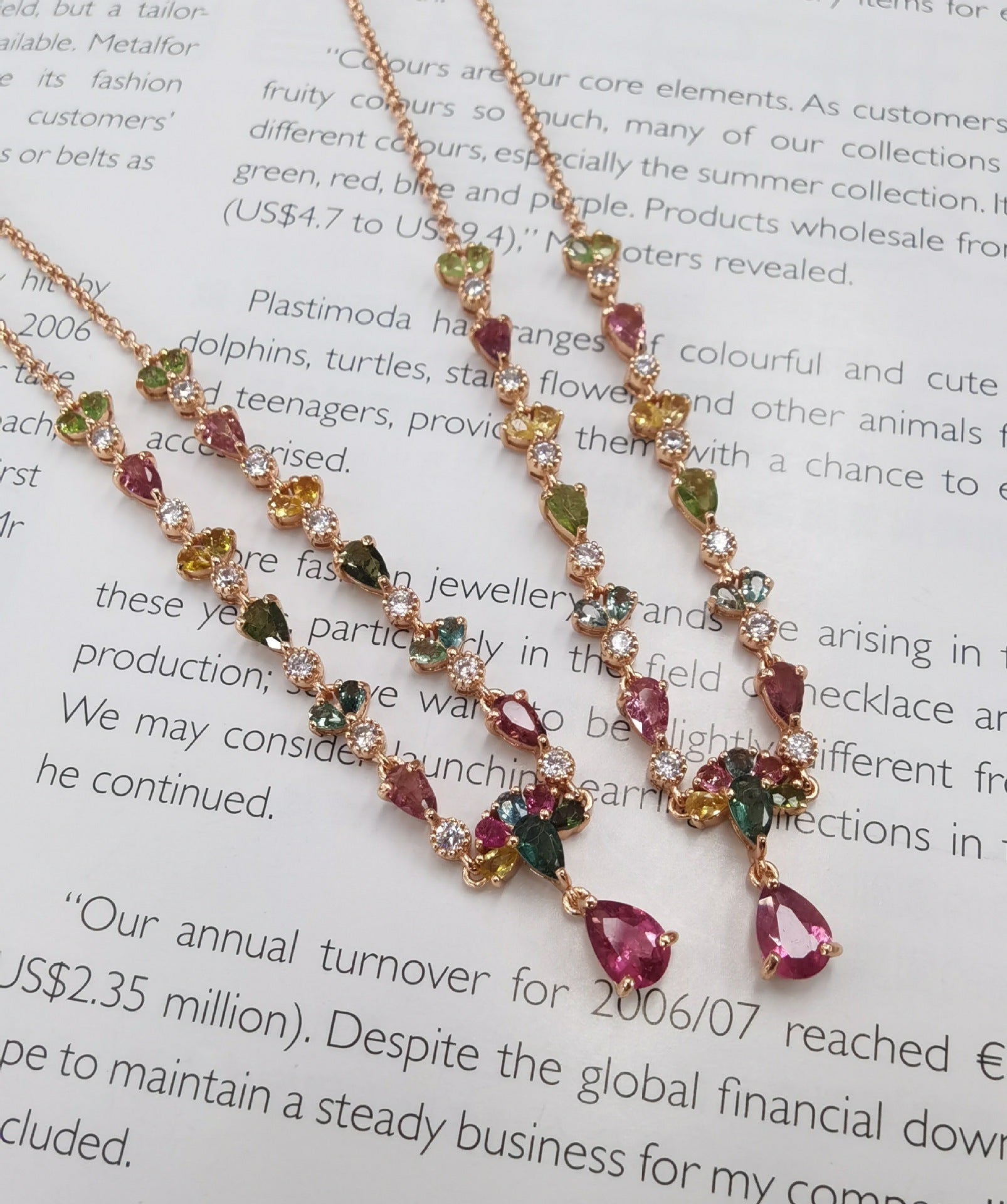 S925 Silver Plating Rose Gold Inlaid Tourmaline Necklace