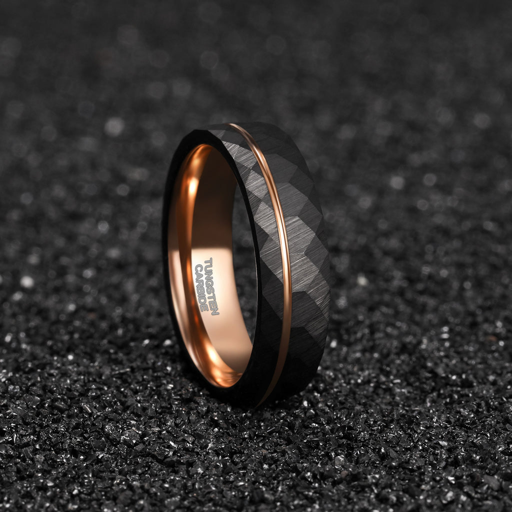 In Stock One Piece Dropshipping Niche Meteorite Inlaid Tungsten Steel Men's Ring Black Ring Men