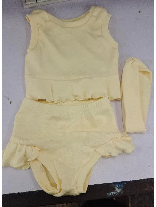 Infant Simple Summer Top And Bottom Headscarf Three-piece Set