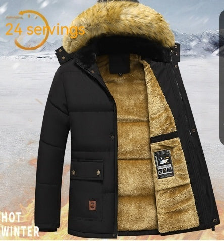 Men's Cotton Clothes Winter Fleece-lined Thick Warm Quilted Jacket Middle-aged