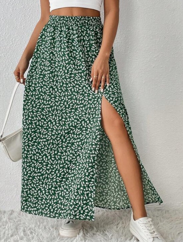Women's Floral Split High Waist Printed Skirt