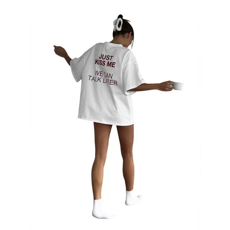 Letter Printed Cotton T-shirt Women's All-match Top