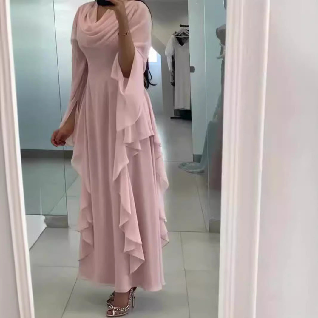 Women's Cascading Collar Wooden Ear Fairy Lady Gentle Long Temperament Dress