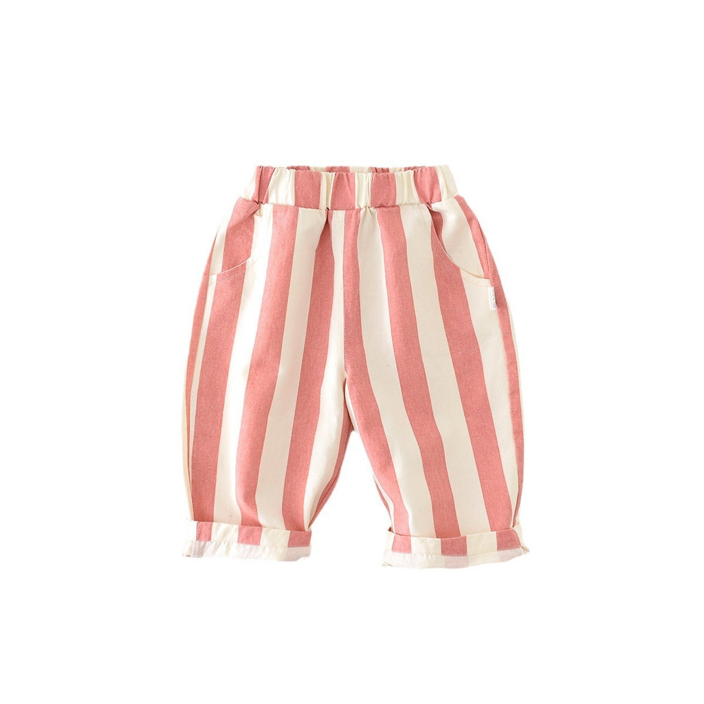 Infant Spring High Waist Color Striped Casual Trousers