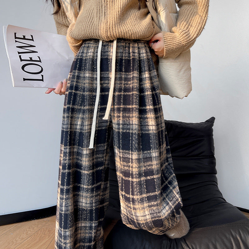 Retro Christmas Plaid Pants Women's High Waist Drooping