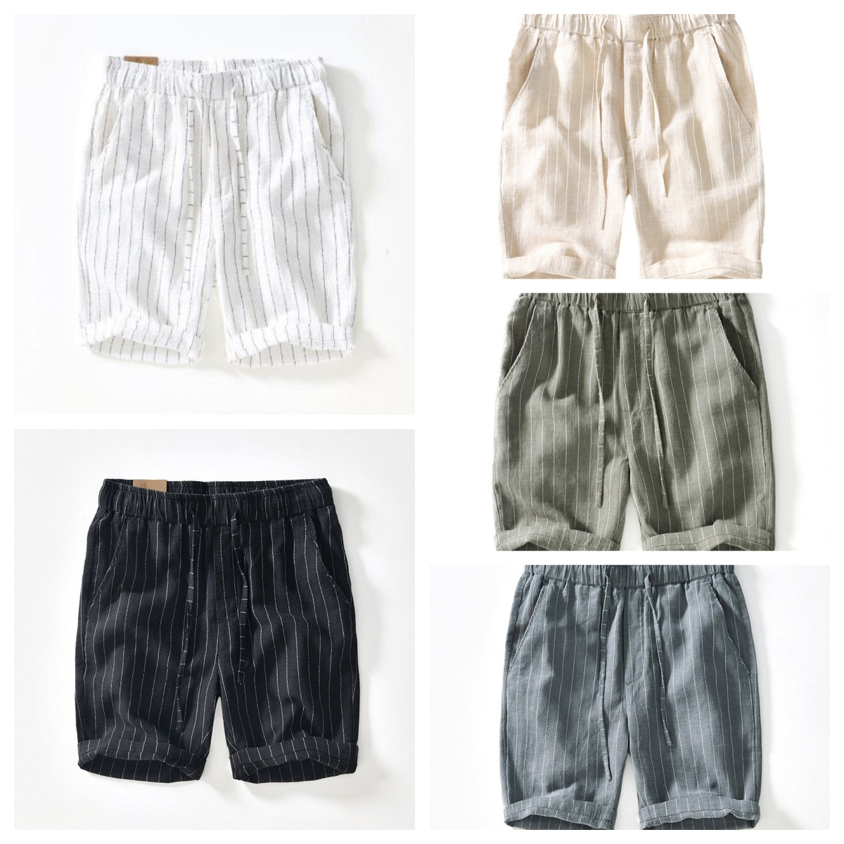 Breathable Cotton Linen Loose Beach Shorts Striped