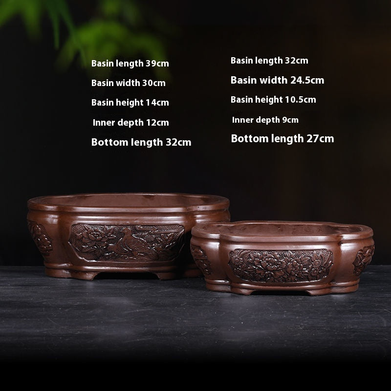 Banyan Flower Pot Purple Sand Relief Pachira Macrocarpa Welcome Pine Happiness Tree Ganoderma Old Pile Extra Large Ceramic Landscape Basin