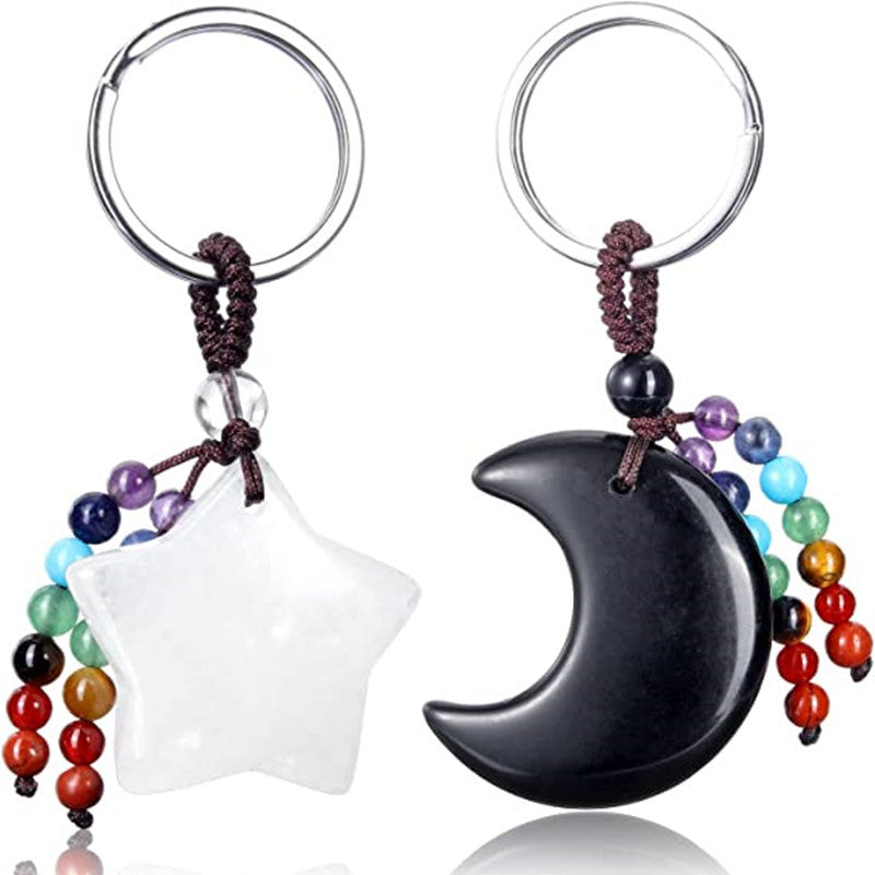 Moon Star-shaped Tassel Natural Crystal Keychain