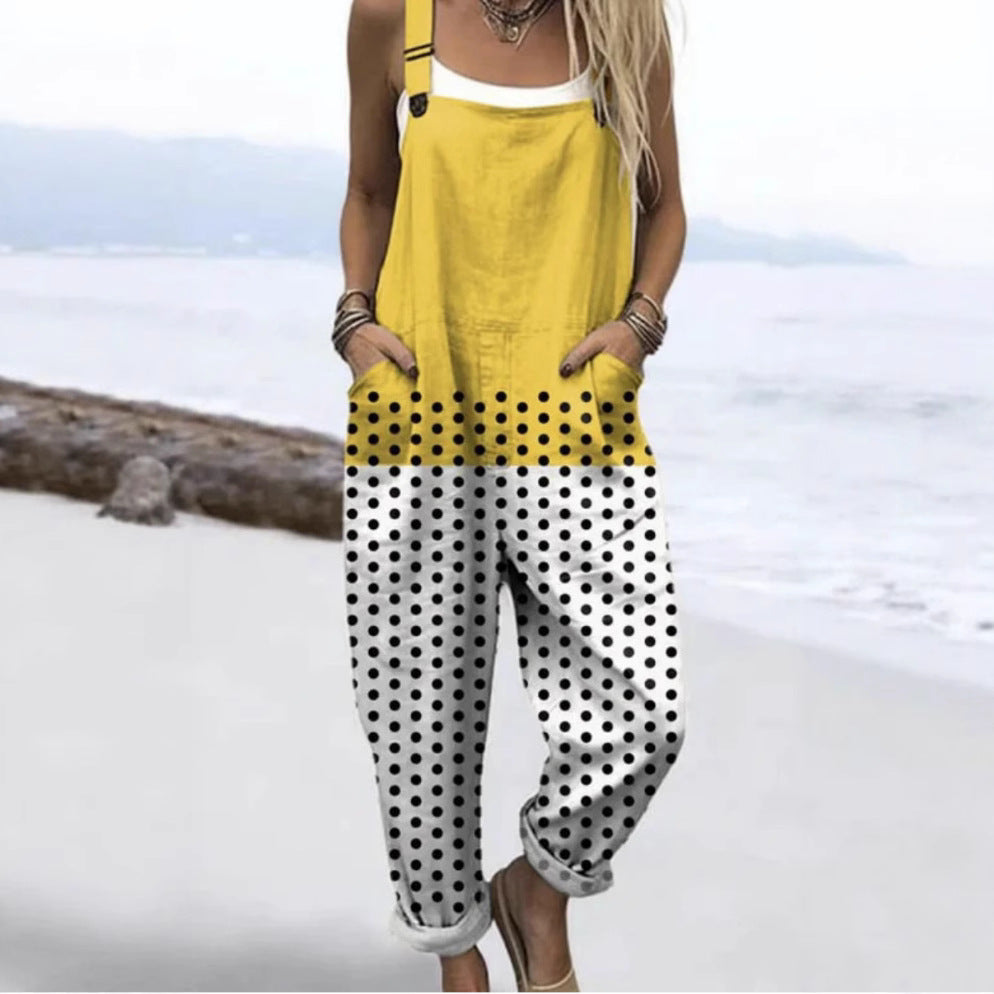 Digital 3D Printing Button Casual Suspender Trousers