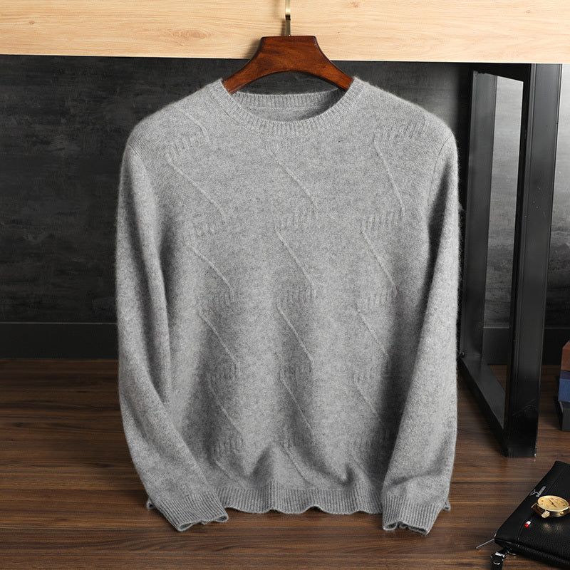 Pure Cashmere Sweater Men's Round Neck Jacquard Pullover Sweater