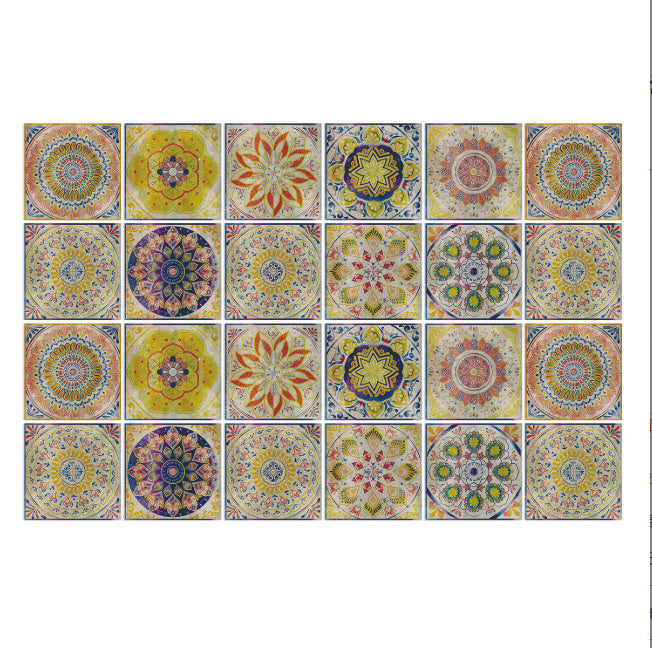 24 Pieces Of Mandala Tile Self-adhesive Waterproof PVC Wall Stickers