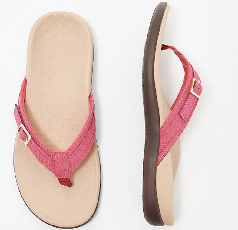Women's Casual Flat Bottomed PU Metal Home Flip Flops