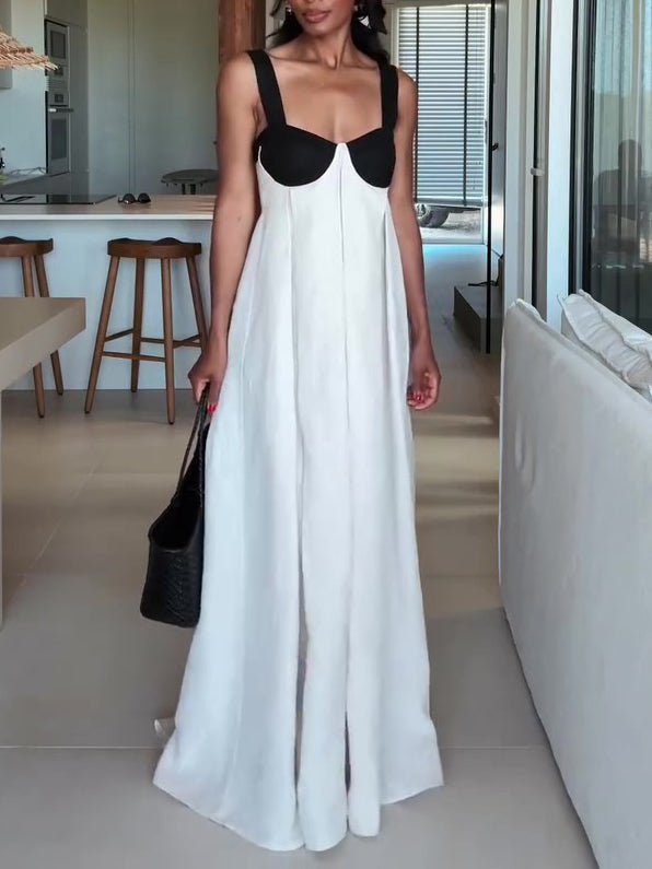 Two - Tone Bustier - Style Maxi Dress With Open Back