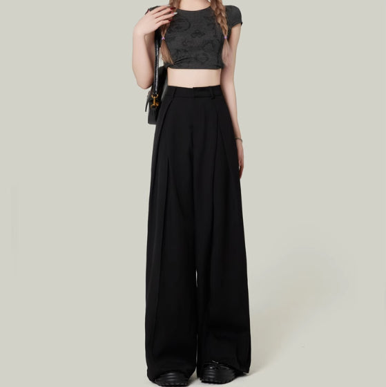 Summer Drape Petite High Waist Wide Leg Casual Pants
