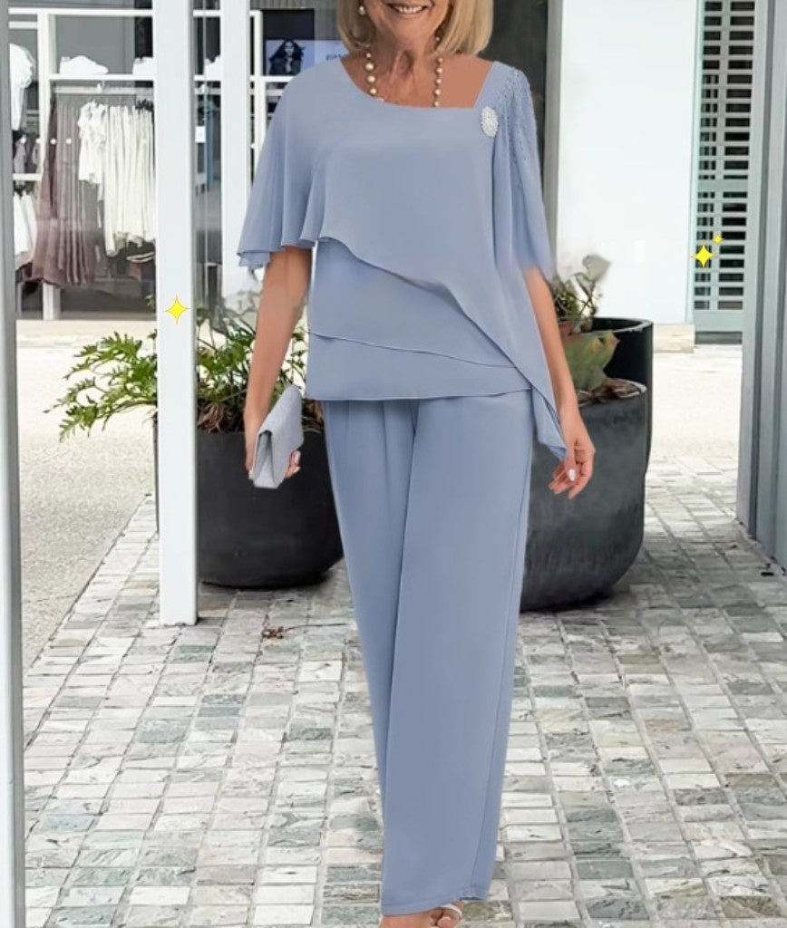Chiffon Slimming Wide-leg Pants Two-piece Set