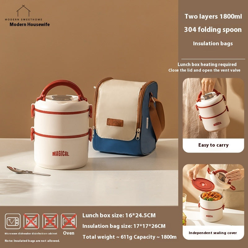 Insulated Stainless Steel 304 Food Grade Office Worker Compartment Japanese Double Deck And Multi-layer Bento Box