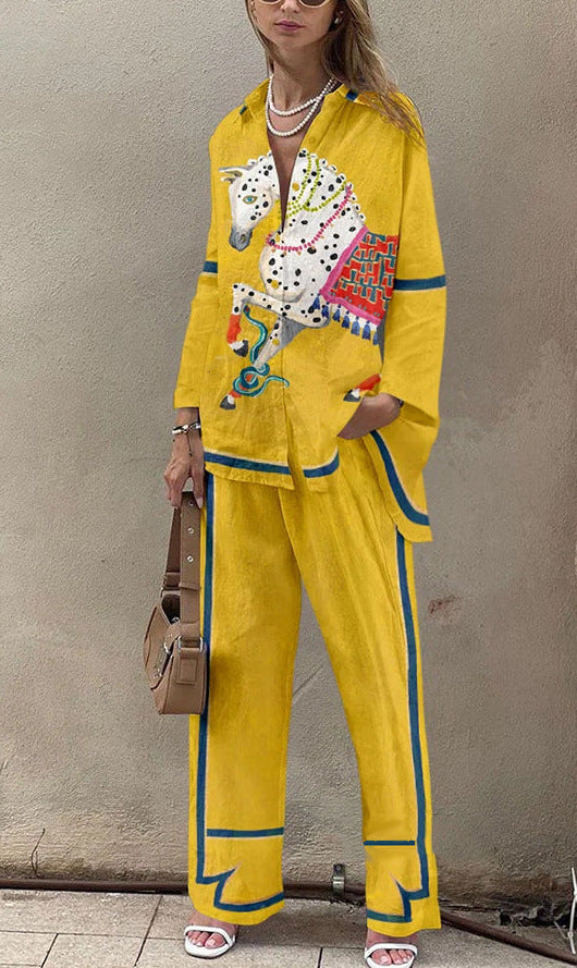 Women's Casual 3D Digital Printing Fashion Shirt And Trousers