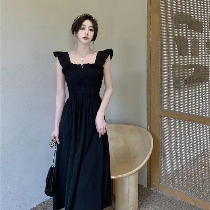 French Retro Women's Square Collar Dress