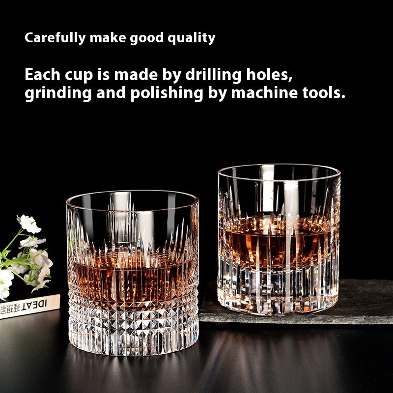 Whiskey Crystal Glass Handmade Fine Carved Wine Glass Ice Hockey Wide Mouth Light Luxury Shot Glass