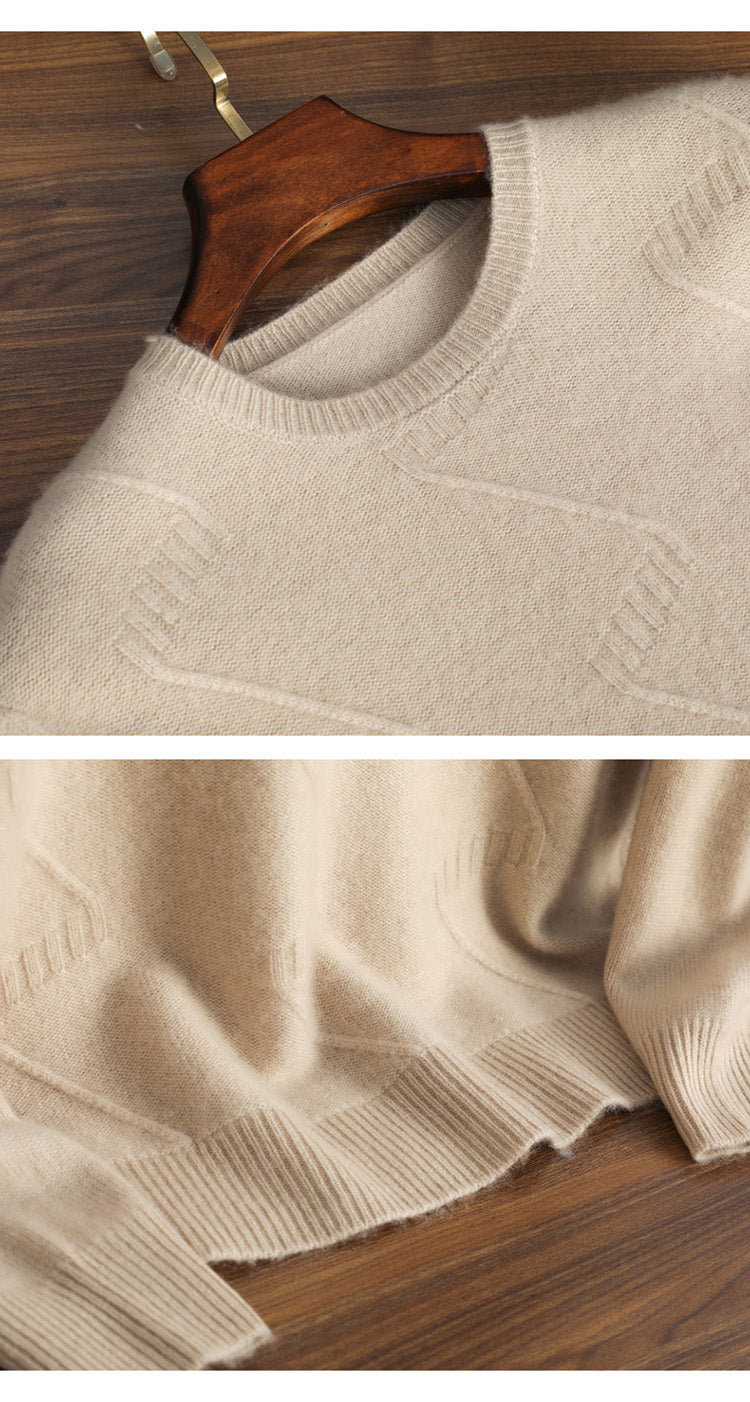 Pure Cashmere Sweater Men's Round Neck Jacquard Pullover Sweater