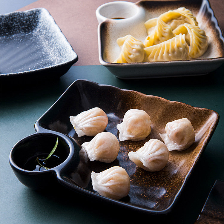 Creative Ceramic Japanese Dumpling Plate With Vinegar Dish