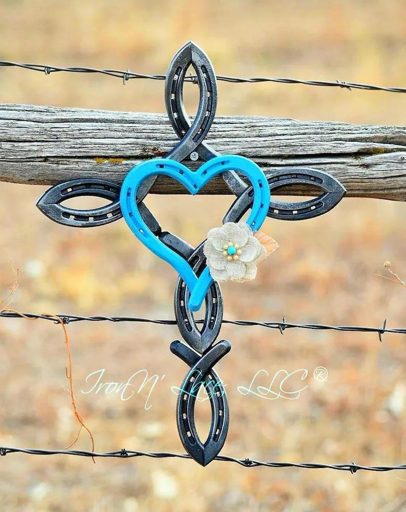 Love Natural Horsehsoe With Heart Horseshoe Cross