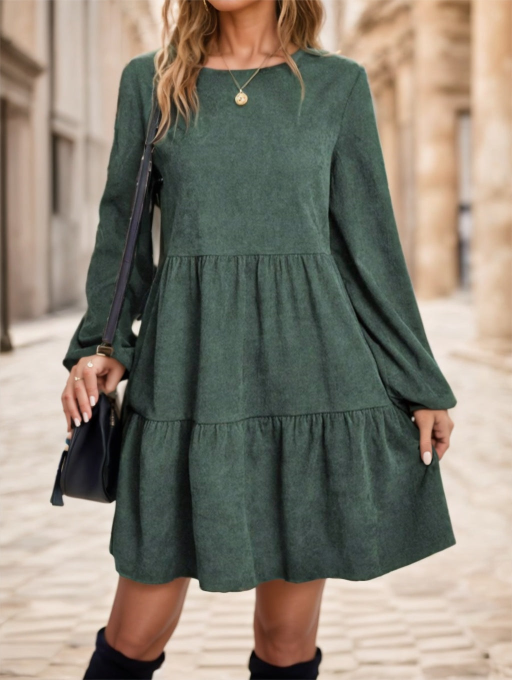 Women's Solid Color Long Sleeve Dress