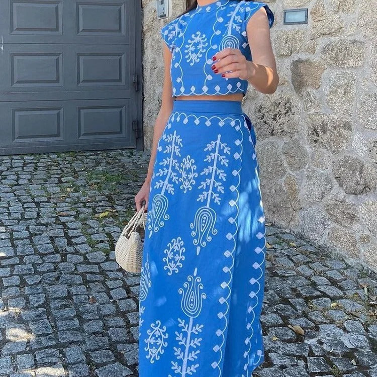 Fashion Printing Vacation Style Two-piece Dress